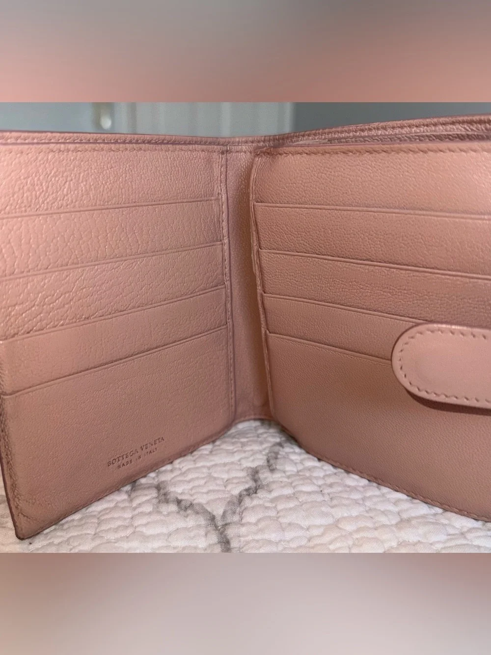 BOTTEGA VENETA Intrecciato Nappa Leather Compact Wallet Pink + COA